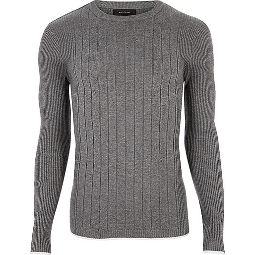 jacques-vertuk Grey mixed rib muscle fit sweater 299062 men Jumpers / Cardigans