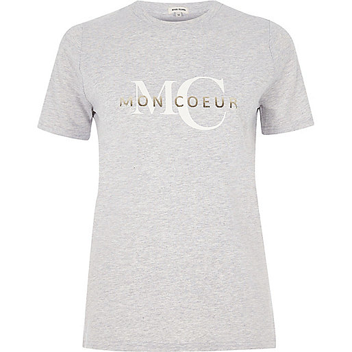 river island light blue jeans,jacques-vertuk Ladies Watches Grey 'mon coeur' print fitted T-shirt Print T-Shirts / Tanks T-Shirts & Tanks Tops women