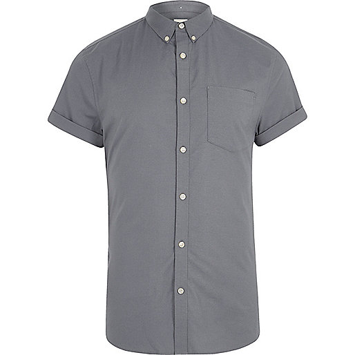 jacques-vertuk Grey muscle fit short sleeve Oxford shirt 302522 men Shirts Short Sleeve Shirts