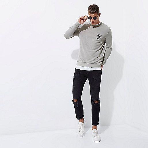 river island coat grey,Who Sells jacques-vertuk Grey 'NYC' burnout muscle fit sweatshirt Sweatshirts Hoodies / Sweatshirts men