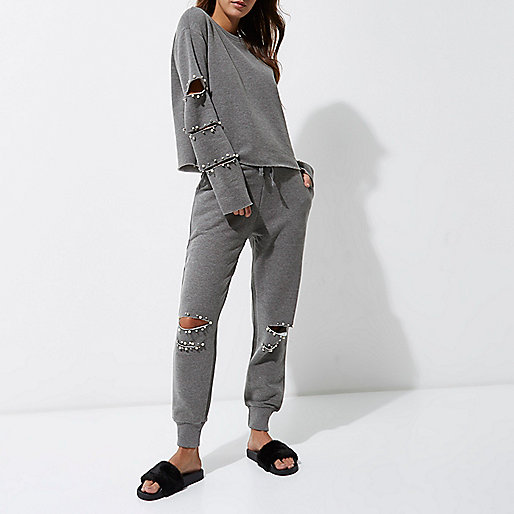 next river island trainers,jacques-vertuk Pink Floral Dress Grey pearl slash sleeve sweatshirt Hoodies / Sweatshirts Tops women