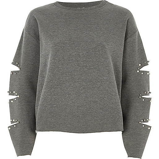 jacques-vertuk Grey pearl slash sleeve sweatshirt 706078 women Tops Hoodies / Sweatshirts