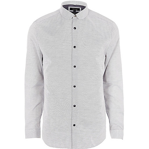 river island near me,jacques-vertuk Stores Grey penny collar slim fit shirt men 299287