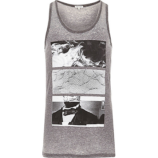 jacques-vertuk Grey photo print burnout tank 301765 men T-Shirts / Vests