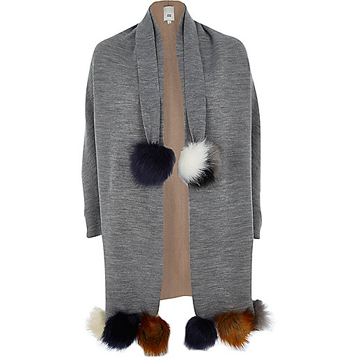 colour block coat river island,Womens Trouser Suits jacques-vertuk Grey pom pom hem cardigan Capes / Ponchos Accessories women