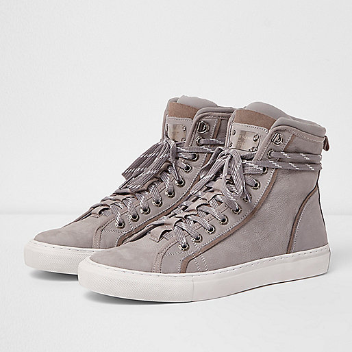 jacques-vertuk Grey Premium leather hi top sneakers 300765 men Shoes / Boots