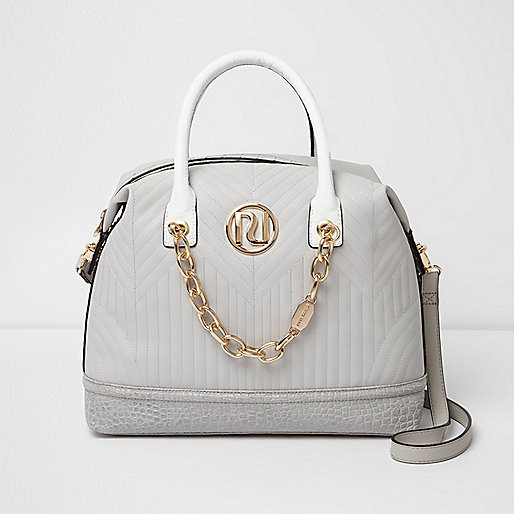 jacques-vertuk Grey quilted chain front bowler bag 706823 women Bags / Purses Cross Body Bags