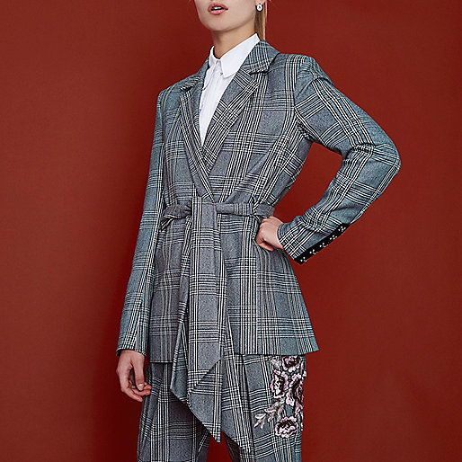 jacques-vertuk Grey RI Studio check wrap tie waist blazer 709384 women Coats / Jackets Blazers