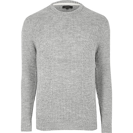 river island men s shoes,jacques-vertuk Online Grey ribbed crew neck sweater men 298040