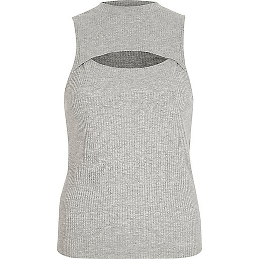 jacques-vertuk Grey ribbed cut out front tank top 708529 women Tops T-Shirts & Vests Plain T-Shirts / Vests