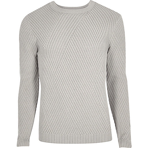 jacques-vertuk Grey ribbed panel slim fit sweater 300562 men Jumpers / Cardigans