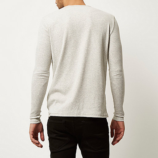 river island cut out top,Riverieland Grey ribbed slim fit long sleeve T-shirt T-Shirts / Tanks Sale men