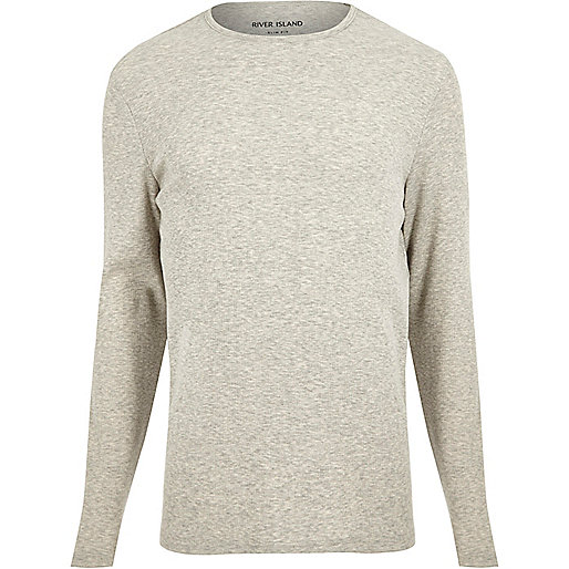 river island cut out top,Riverieland Grey ribbed slim fit long sleeve T-shirt T-Shirts / Tanks Sale men