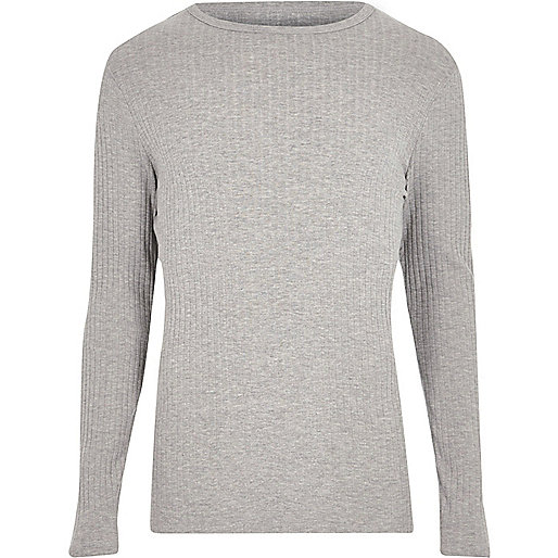 mini river island sale,jacques-vertuk Ireland Grey ribbed slim fit long sleeve T-shirt men 302196