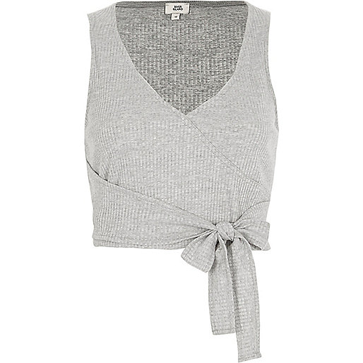 jacques-vertuk Grey ribbed V neck wrap tank top 708532 women Tops T-Shirts & Vests Plain T-Shirts / Vests