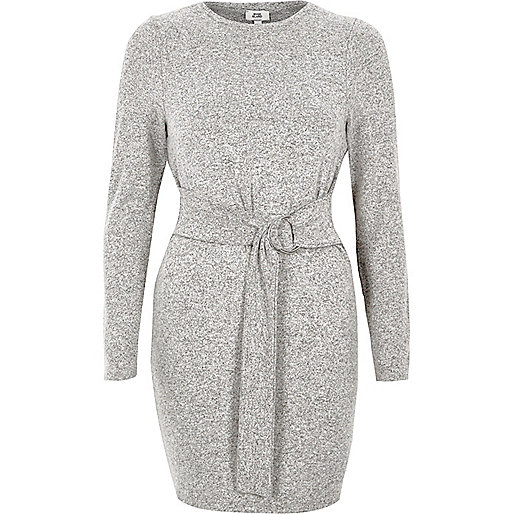 jacques-vertuk Grey ring tie long sleeve sweater dress 705062 women Dresses Bodycon Dresses