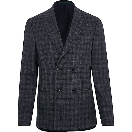 jacques-vertuk Grey shadow check double breasted suit jacket 300783 men Suits Suit Jackets