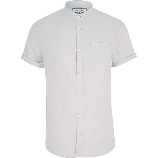 jacques-vertuk Grey short sleeve Oxford grandad shirt 303232 men Shirts Short Sleeve Shirts