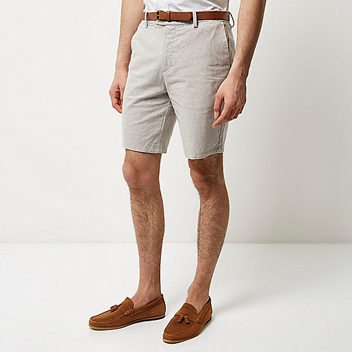 yellow sandals river island,jacques-vertuk Shop Grey slim fit belted bermuda shorts men 292518