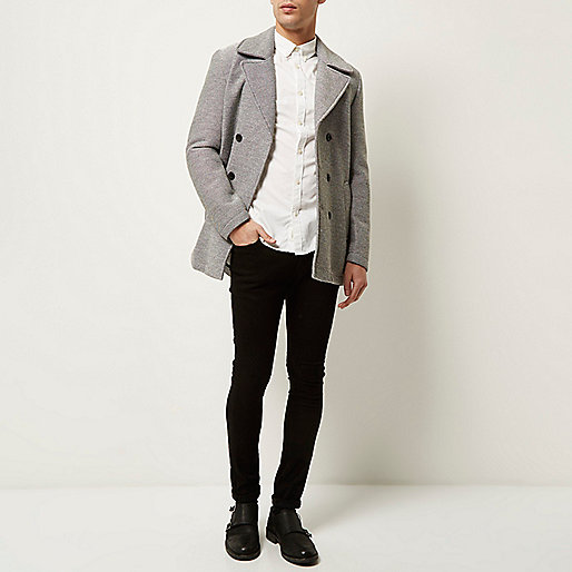 river island checkerboard jeans,jacques-vertuk Store Online Grey smart double breasted pea coat Coats / Jackets Sale men