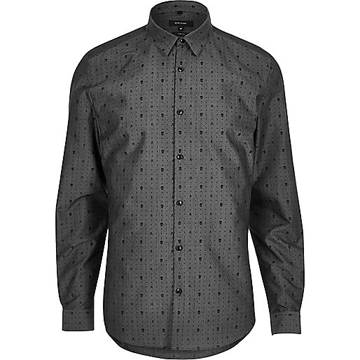 jacques-vertuk Grey smart skull print slim fit shirt 297500 men Shirts