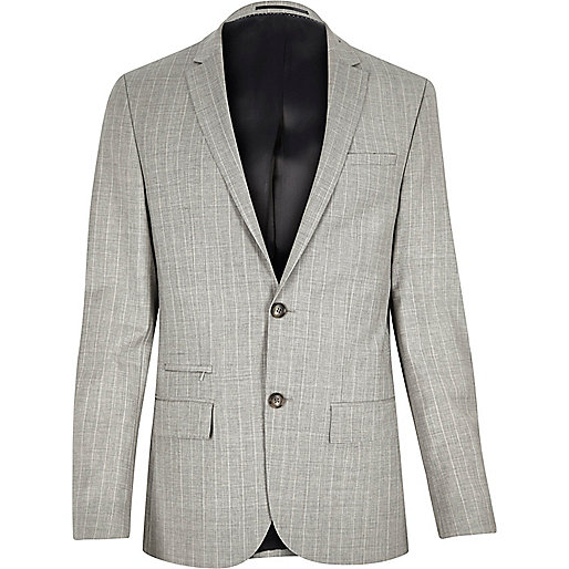 jacques-vertuk Grey stripe wool-blend skinny suit jacket 290277 men Suits