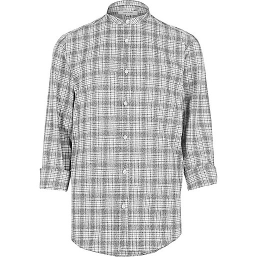 jacques-vertuk Grey textured check grandad shirt 295611 men Shirts