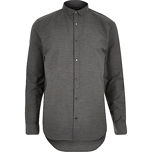 jacques-vertuk Grey textured half placket shirt 290803 men Shirts