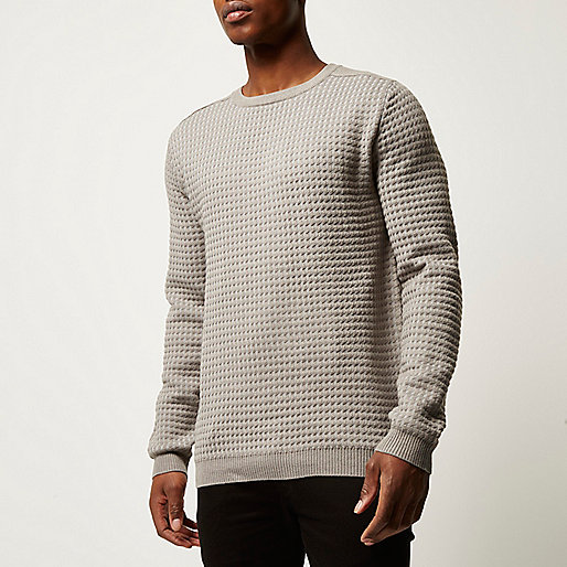 www riverisland,jacques-vertuk South Africa Grey textured knitted crew neck sweater men 291017