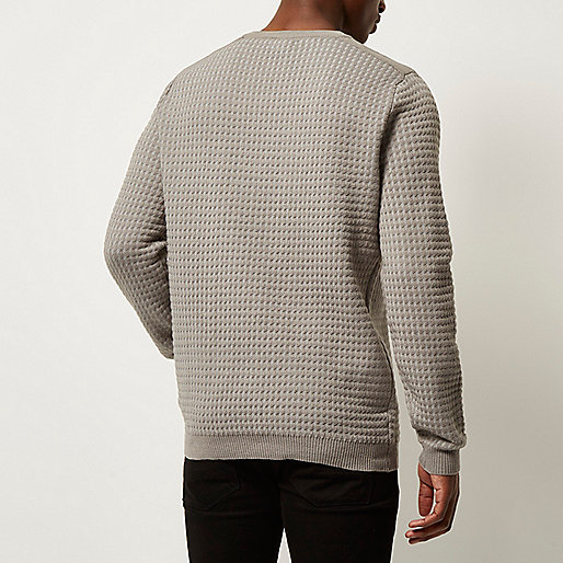 www riverisland,jacques-vertuk South Africa Grey textured knitted crew neck sweater men 291017