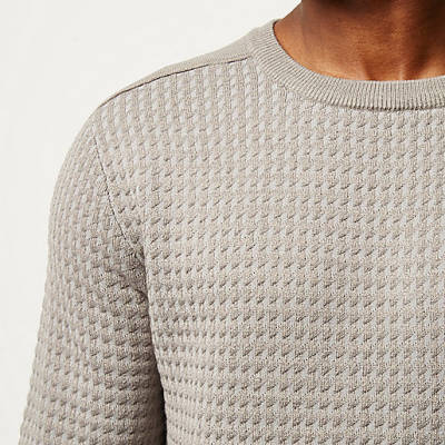 www riverisland,jacques-vertuk South Africa Grey textured knitted crew neck sweater men 291017