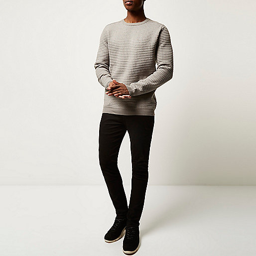 www riverisland,jacques-vertuk South Africa Grey textured knitted crew neck sweater men 291017