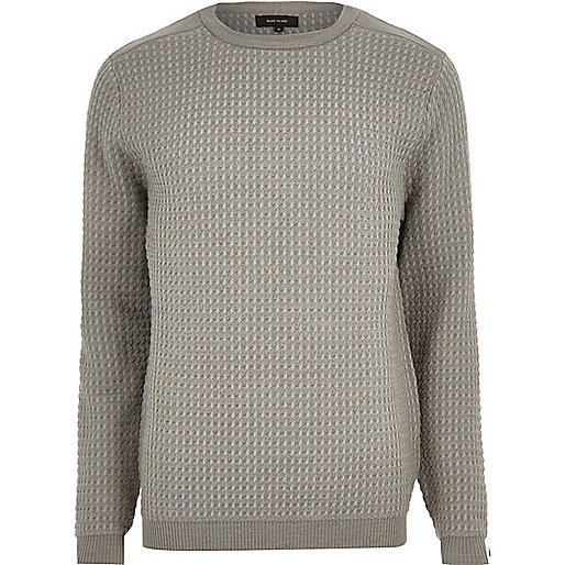 jacques-vertuk Grey textured knitted crew neck sweater 291017 men Jumpers / Cardigans