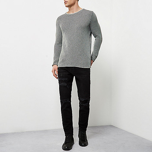 river island skater dress,jacques-vertuk Online Grey textured long sleeve top men 300728