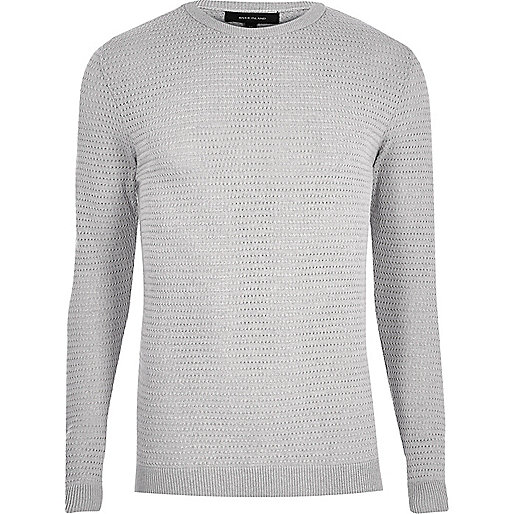 jacques-vertuk Grey textured slim fit sweater 301091 men Jumpers / Cardigans