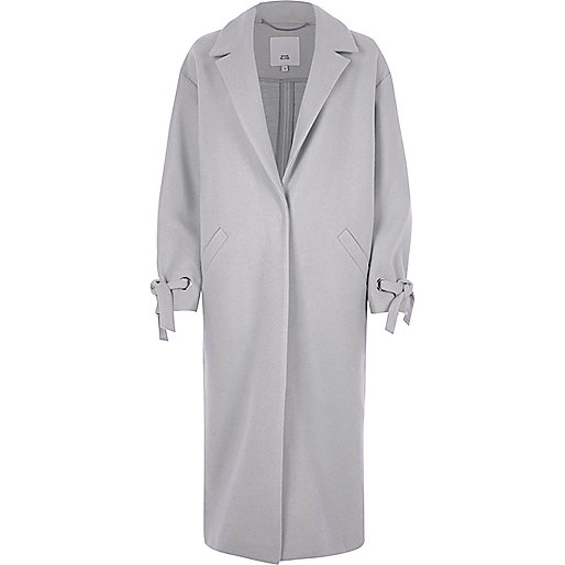 river island sale leather jacket,River In Island Grey tie cuff coat Coats Coats / Jackets women