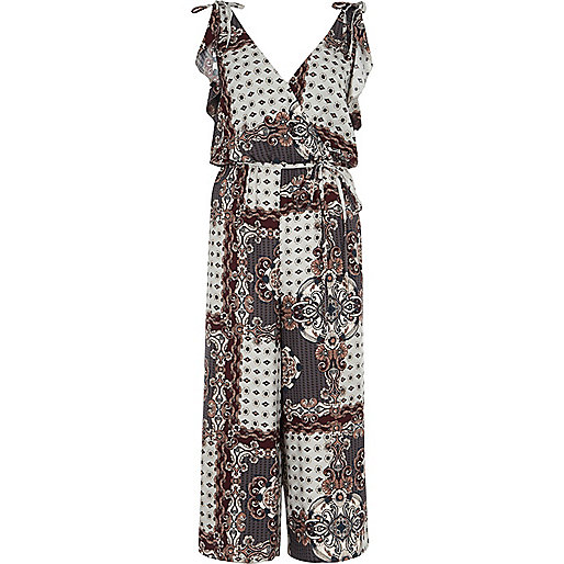 river island blue clutch bag,jacques-vertuk Clothing Ireland Grey tile print belted culotte jumpsuit Jumpsuits Rompers / Jumpsuits women