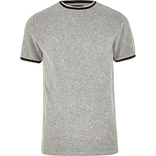 jacques-vertuk Grey tipped crew neck towelling T-shirt 300753 men T-Shirts / Vests