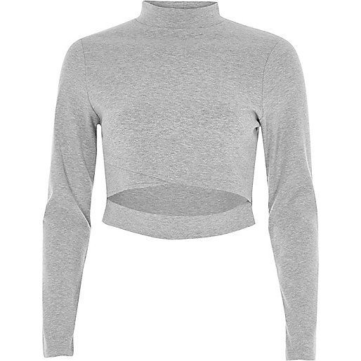 jacques-vertuk Grey turtle neck wrap top 707413 women Tops T-Shirts & Vests Plain T-Shirts / Vests