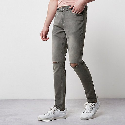 river island ripped jeans men s,jacques-vertuk Online Grey wash ripped knee skinny Sid jeans men 299181