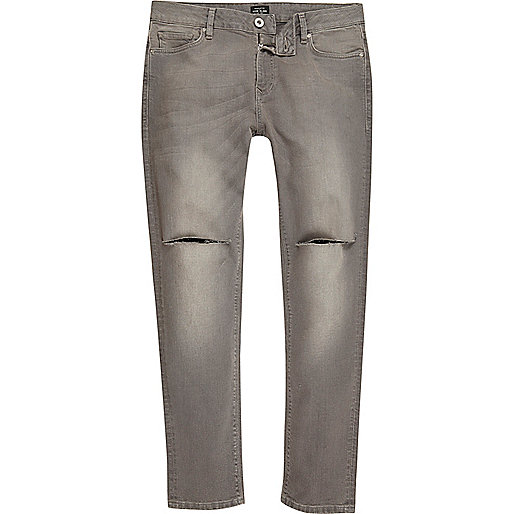 river island ripped jeans men s,jacques-vertuk Online Grey wash ripped knee skinny Sid jeans men 299181