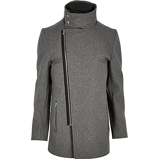 river island holiday shop sale,River I9Sland Grey wool-blend funnel neck jacket Coats / Jackets Sale men