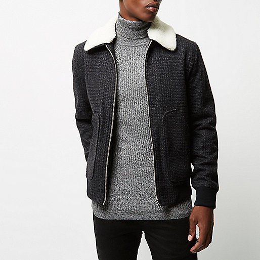 river island 30 off,jacques-vertuk Style Grey wool check fleece collar jacket Coats / Jackets Sale men