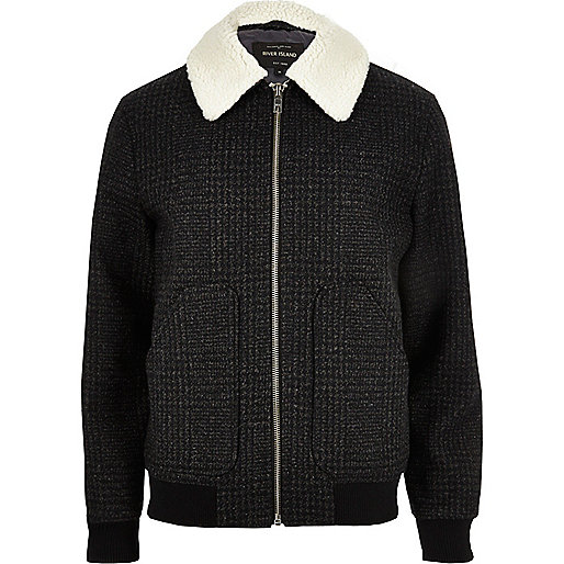 river island 30 off,jacques-vertuk Style Grey wool check fleece collar jacket Coats / Jackets Sale men