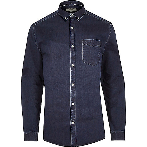 river island abstract dress,jacques-vertuk Fashion Shop Indigo blue muscle fit denim shirt Long Sleeve Shirts Shirts men