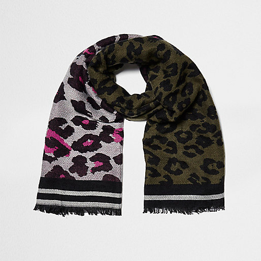 jacques-vertuk Khaki and pink leopard scarf 704916 women Accessories Scarves