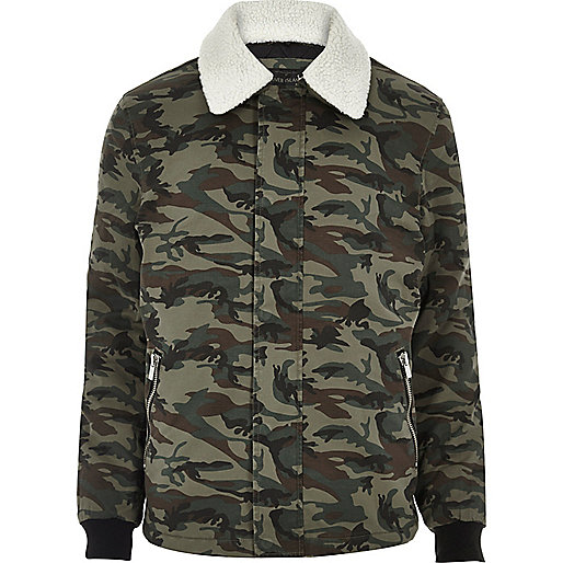 very river island plus,jacques-vertuk Online Khaki camo fleece collar jacket men 297288