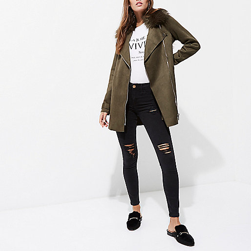 river island glitter sandals,jacques-vertuk Sale Ladies Wear Khaki fur trim biker collar swing coat Jackets Coats / Jackets women