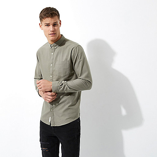 river island funnel neck coat,jacques-vertuk New Season Khaki green casual Oxford shirt Shirts Sale men