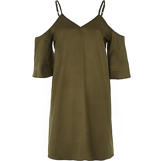 jacques-vertuk Khaki green cold shoulder swing dress 704229 women RI Limited Edition